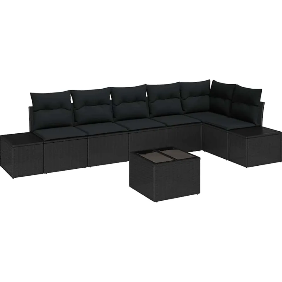 vidaXL Tuinbankenset met opslag Zwart poly rattan