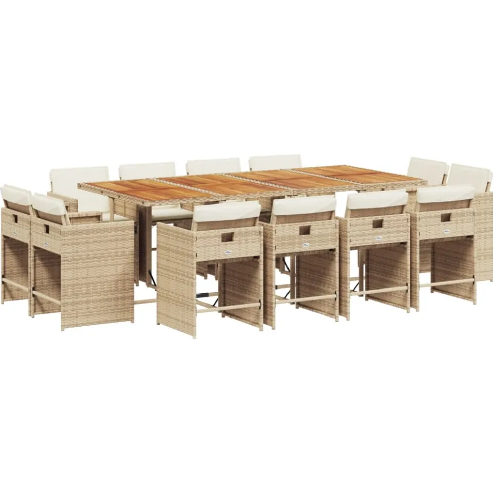 vidaXL 13-delige Tuinset met kussens poly rattan beige, foto 3