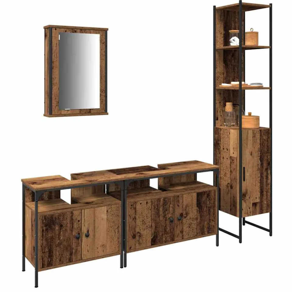 vidaXL Badkamermeubelset 4 st Oud Hout 33 x 33 x 185,5 cm Bewerkt hout Bruin