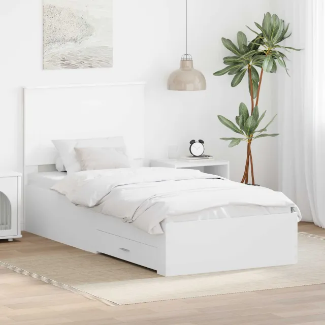 vidaXL Bedframe met lade met hoofdeinde Wit 90 x 190 cm Bewerkt hout
