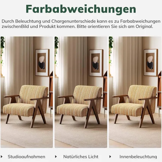 Laura Fauteuil 74 x 79 x 82 cm – Gestoffeerde Lounge- en Leesstoel met Massief Houten Frame – Pocketvering Comfortstoel – Geel Wit Gestreept – Moderne Relaxstoel voor Woonkamer, Slaapkamer & Balkon – Laura Geel / wit gestreept