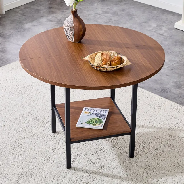 MODENUIT Eettafel - Rond Design Met Stauraum - Voor Keuken En Eetkamer - MDF En Metaal - 100 Cm - Walnoot Walnut