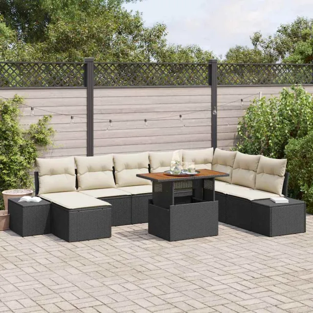 vidaXL Tuinbankenset 9 st Zwart poly rattan, foto 2