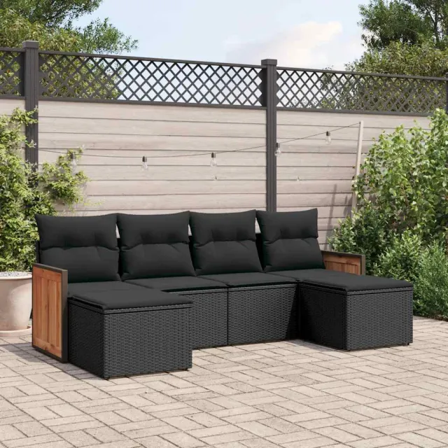 vidaXL 6-delige Loungeset met kussens poly rattan zwart, foto 2