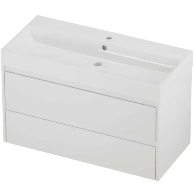 Proline Podium Badmeubelset Polystone Loft 1 Kraangat 100x46x62 cm Glans Wit Mat Wit