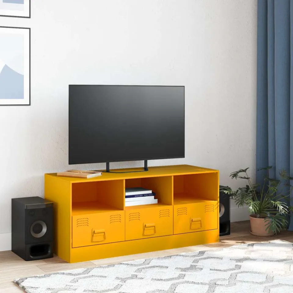 vidaXL Tv-meubel 99x39x44 cm staal mosterdgeel, foto 3