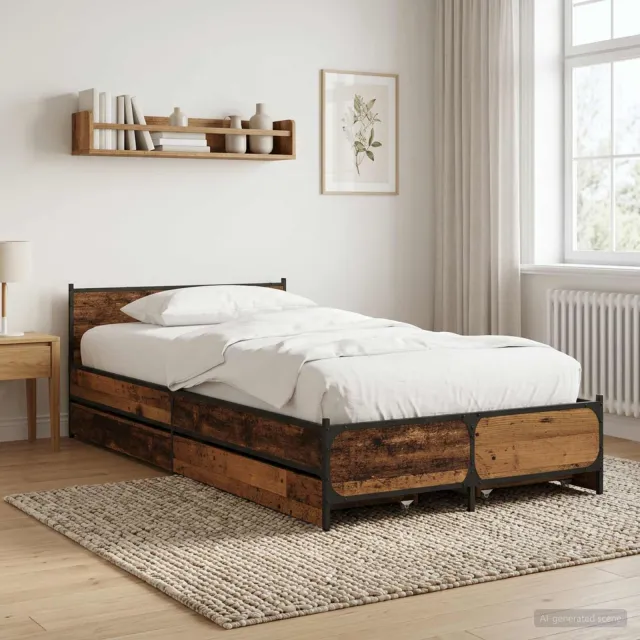 vidaXL Bedframe met Hoofdeinde Oud hout 80 x 200 cm Bewerkt hout Bruin