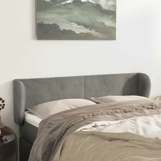 vidaXL Hoofdbord met randen 147x23x78/88 cm fluweel lichtgrijs grijs