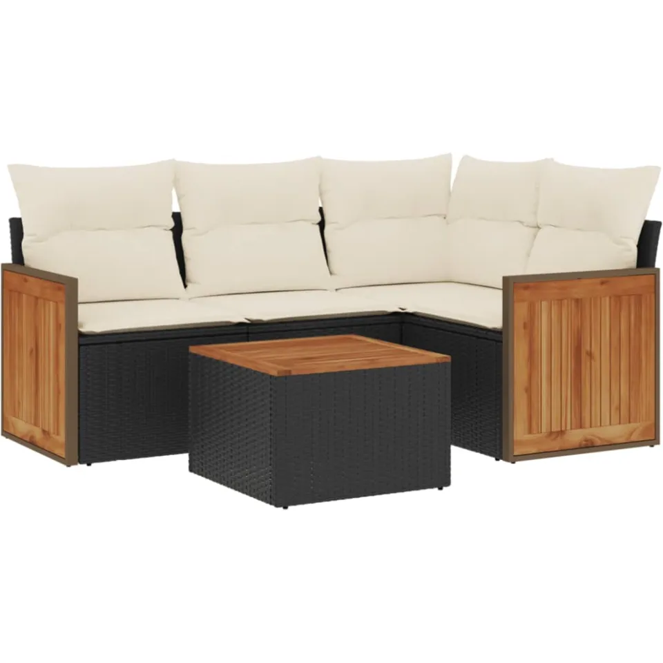 vidaXL 5-delige Loungeset met kussens poly rattan zwart, foto 3