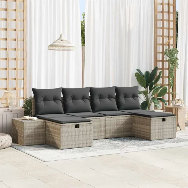 vidaXL Tuin Sofa Set 6 st Lichtgrijs poly rattan, foto 2