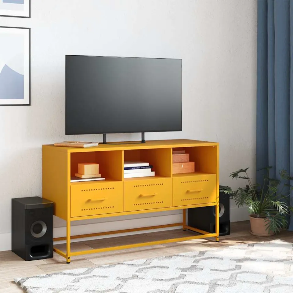 vidaXL Tv-meubel 100,5x39x60,5 cm staal mosterdgeel, foto 3