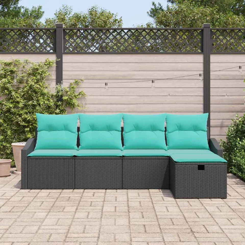 vidaXL Tuin Sofa Set 5 st Poly riet zwart, foto 2
