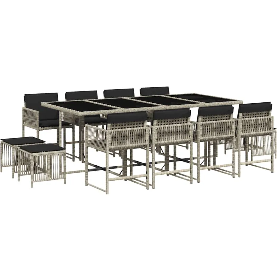 vidaXL 13-delige Tuinset met kussens poly rattan lichtgrijs grijs, foto 3