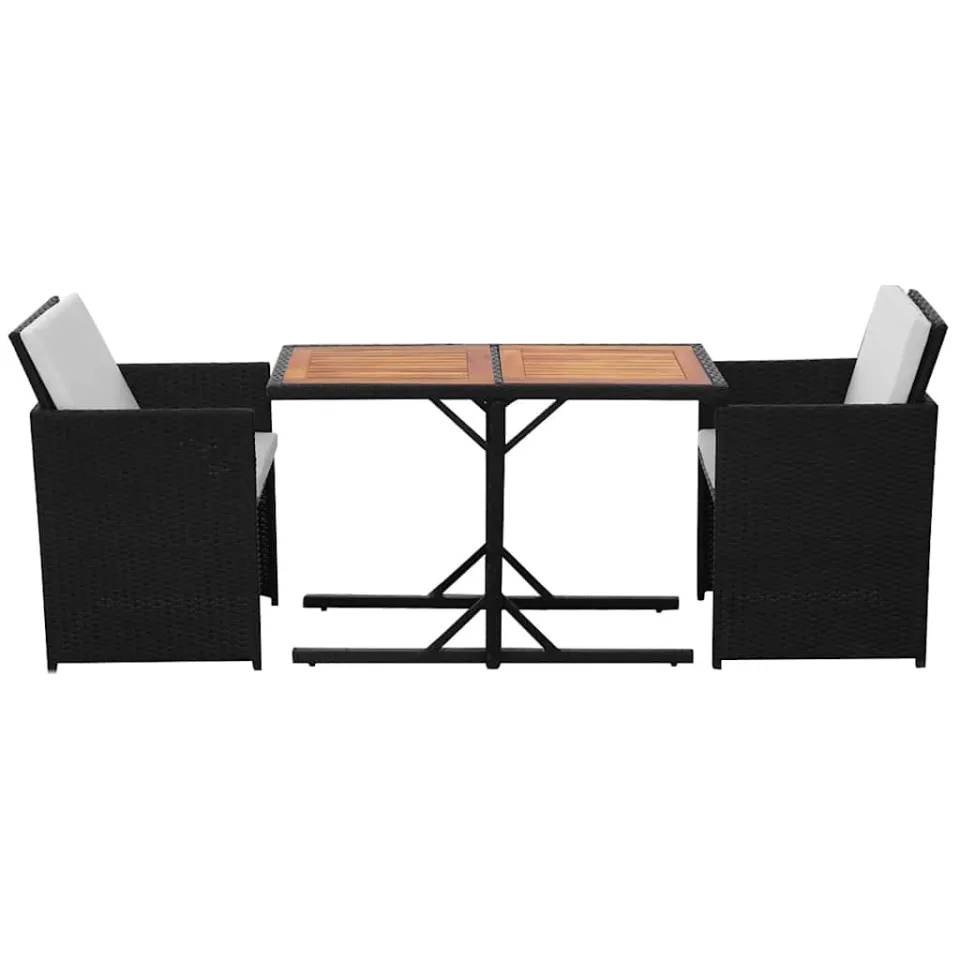vidaXL 3-delige Bistroset met kussens poly rattan zwart
