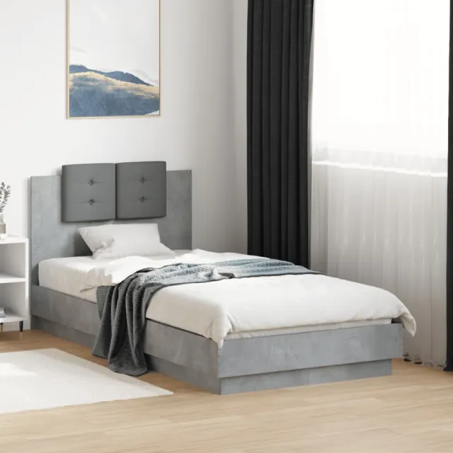 vidaXL Bedframe met hoofdeinde bewerkt hout betongrijs 90x190 cm