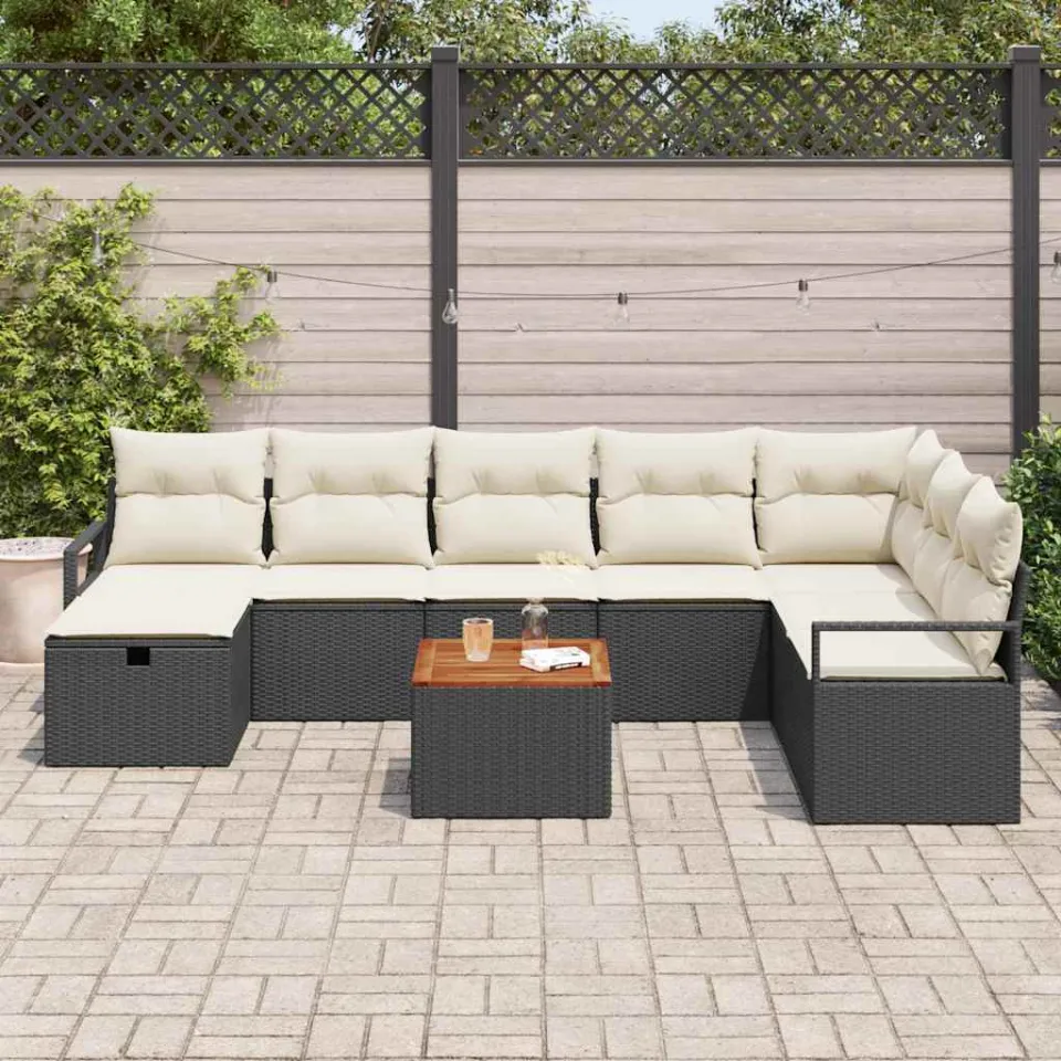 vidaXL Tuinbankenset 9 st Zwart poly rattan, foto 3