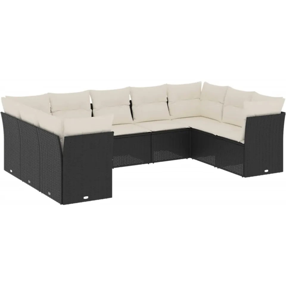 vidaXL 9-delige Loungeset met kussens poly rattan zwart