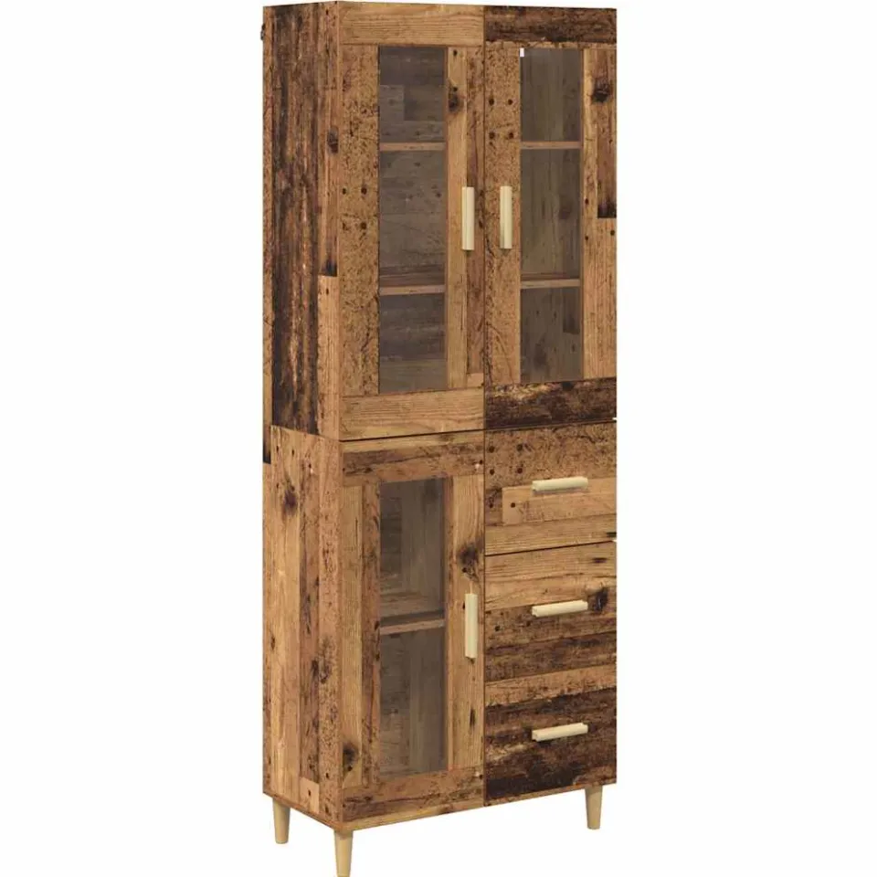 vidaXL Hoge kast Oud Hout 69,5 x 34 x 180 cm Bewerkt hout bruin, foto 3