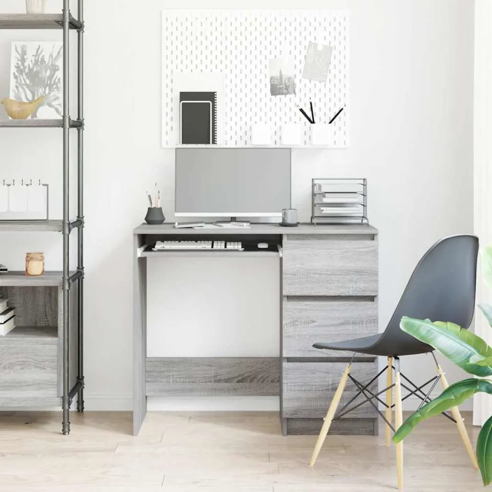 vidaXL Bureau 90x45x76 cm bewerkt hout grijs sonoma eikenkleurig, foto 3