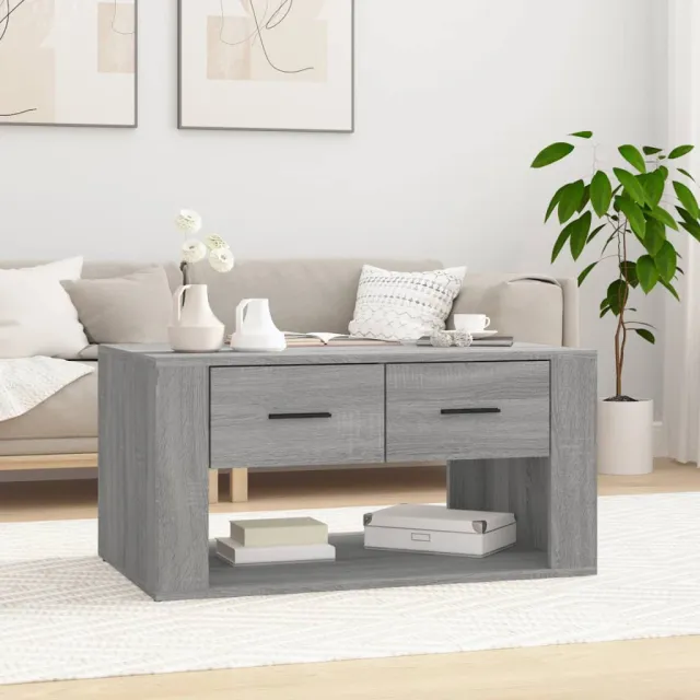 vidaXL Salontafel 80x50x40 cm bewerkt hout grijs sonoma eiken, foto 2