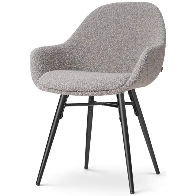 Nolon Nena-Mae eetkamerstoel bouclé taupe - zwart houten onderstel