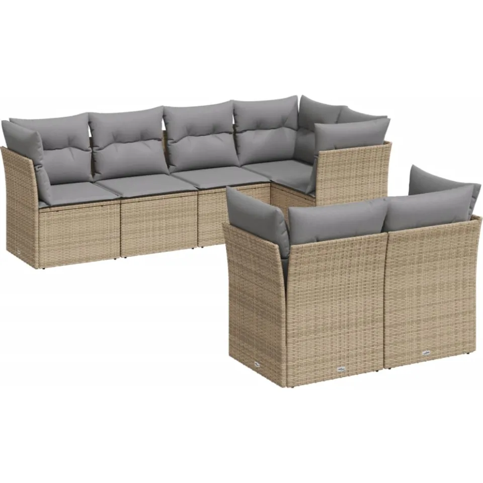 vidaXL 7-delige Loungeset met kussens poly rattan beige, foto 3