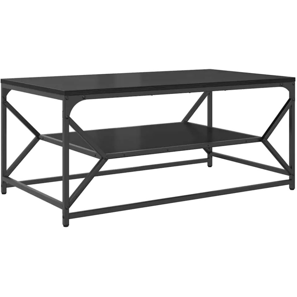 vidaXL Salontafel Zwart Eiken 90 x 50 x 40 cm Engineered hout en staal, foto 3