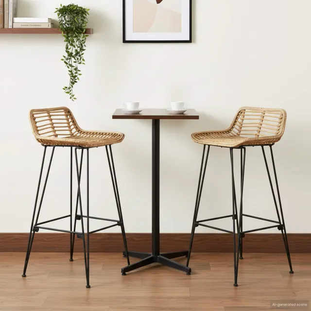 vidaXL Barkruk 2 st Naturel 44 x 45 x 76 cm Rattan en staal, foto 2
