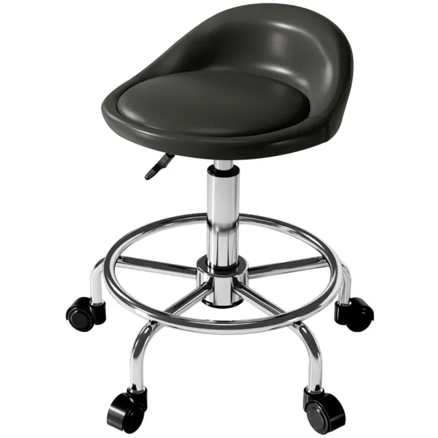Merax Rollende Werkkruk met Rugleuning – In Hoogte Verstelbare Draaikruk 59-75 cm – 360° Draaibaar – Zwart