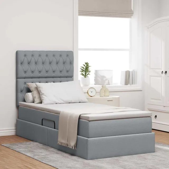 vidaXL Opslag bed met matras met opslag Lichtgrijs 90 x 200 cm Stof