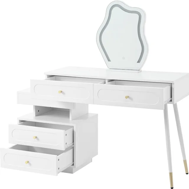YYchan kaptafel - wit - 140 x 40 x 130 cm - met opbergruimte - met LED-verlichting