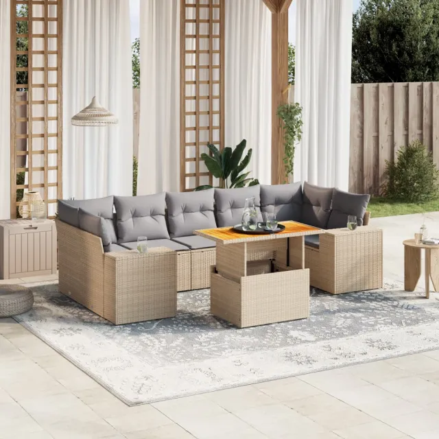 vidaXL 8-delige Loungeset met kussens poly rattan beige, foto 2