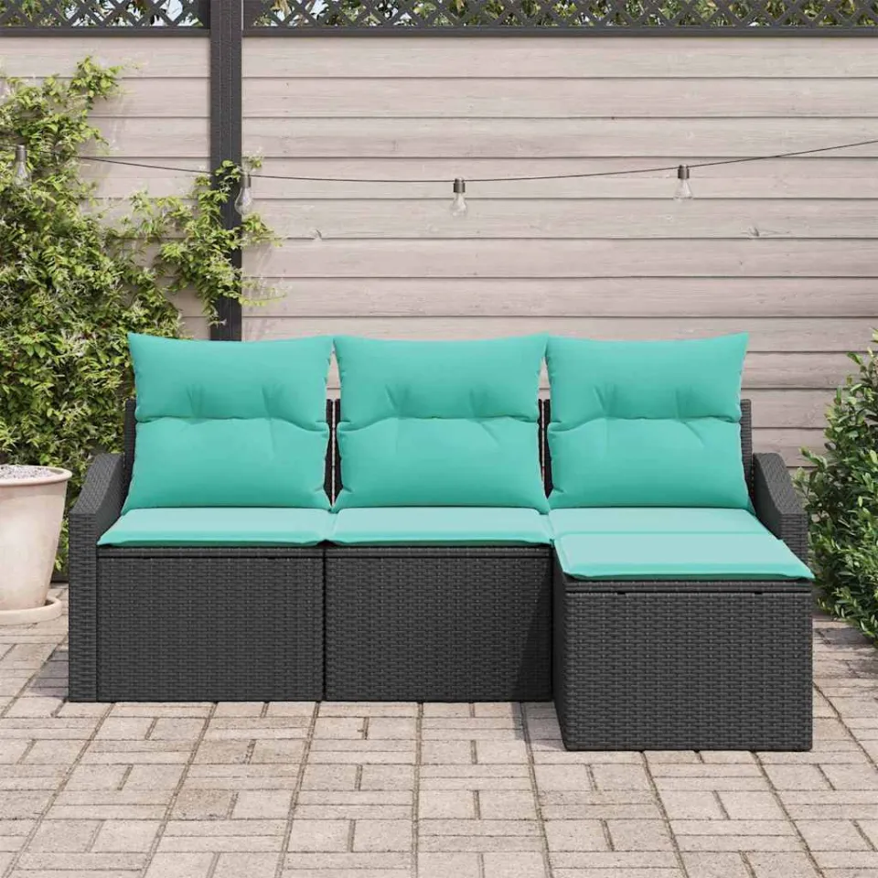 vidaXL Bankstel 4 st Zwart poly rattan, foto 3