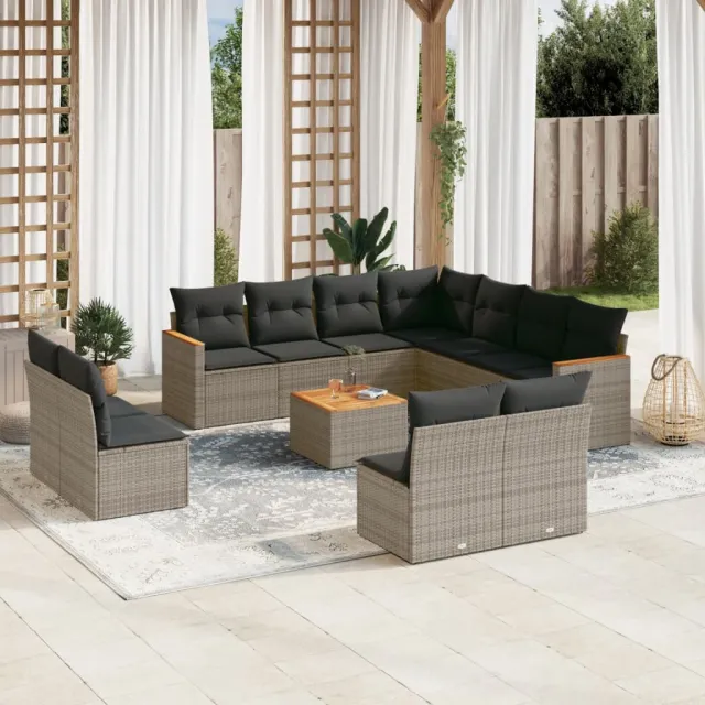 vidaXL 12-delige Loungeset met kussens poly rattan grijs, foto 2