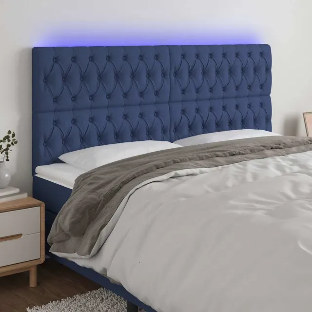vidaXL Hoofdbord LED 200x7x118/128 cm stof blauw