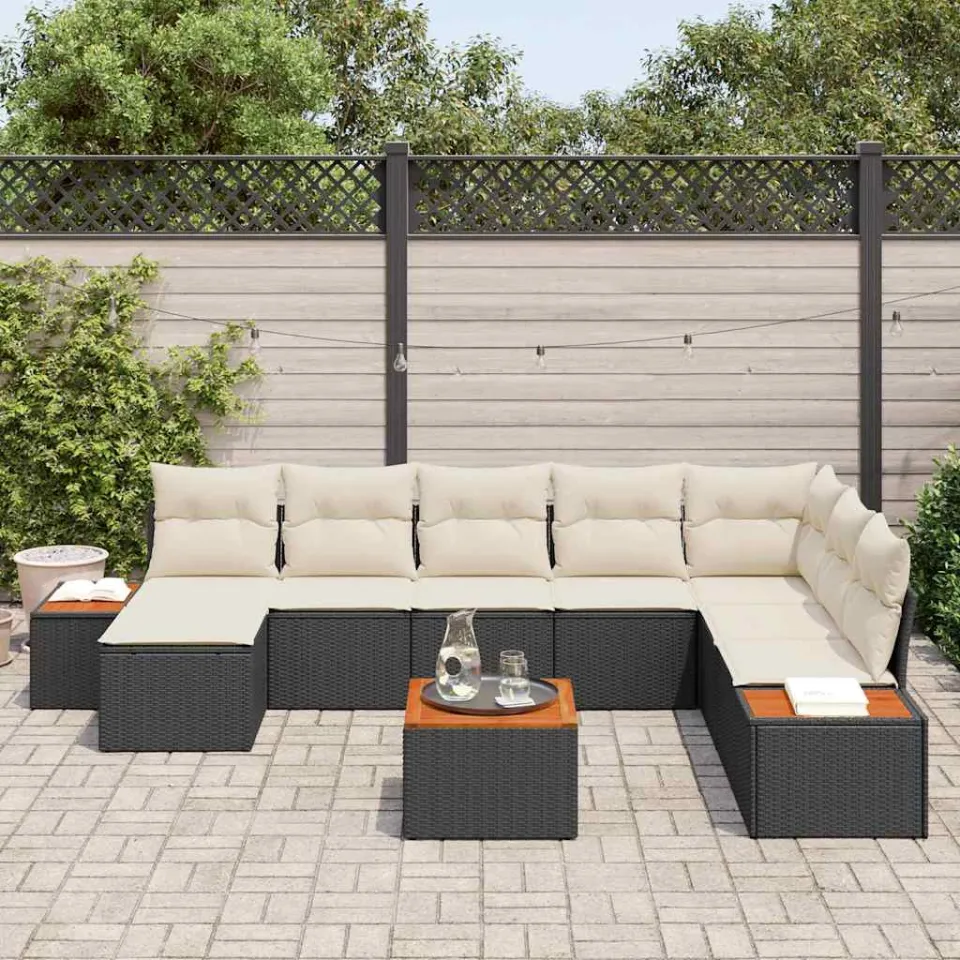 vidaXL Tuinbankenset 9 st Zwart Poly riet, foto 3