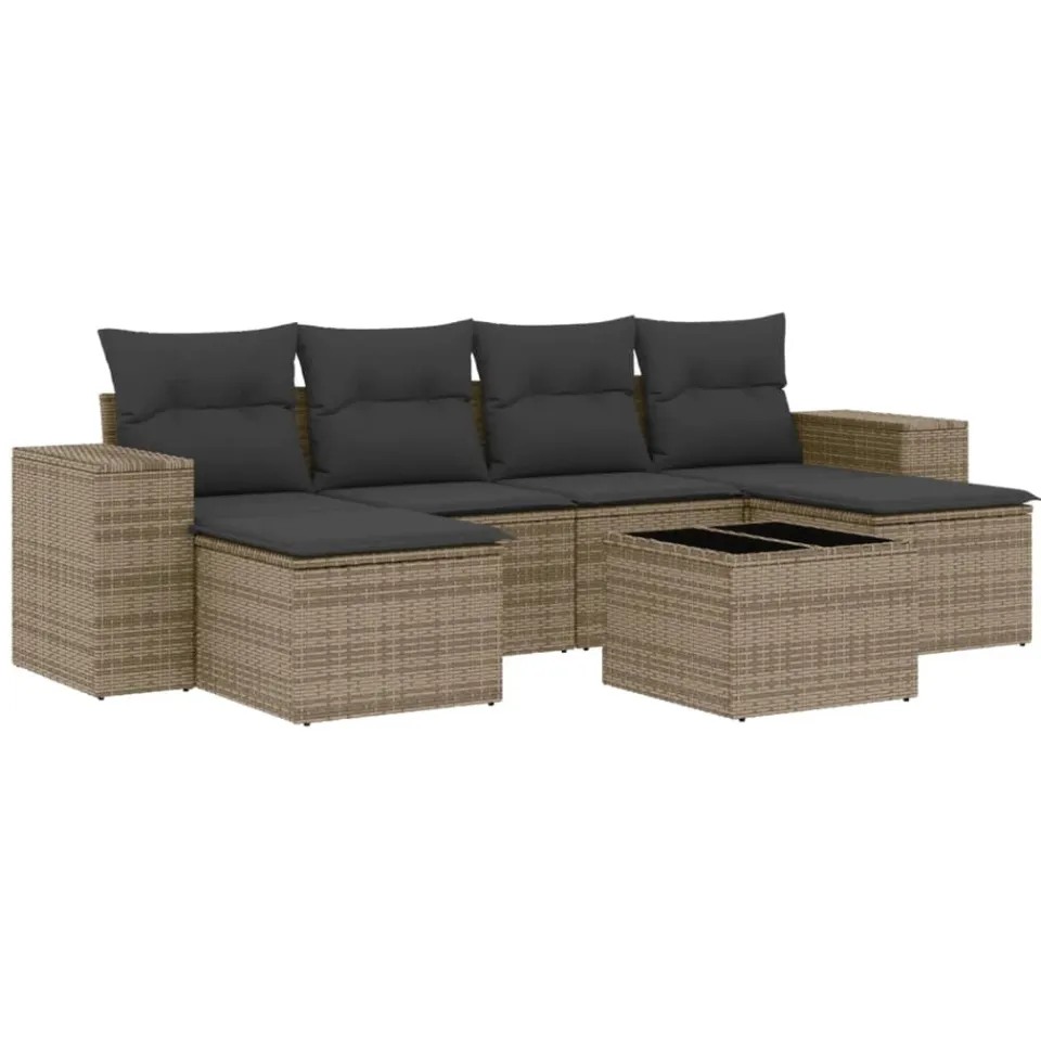 vidaXL 7-delige Loungeset met kussens poly rattan grijs, foto 3
