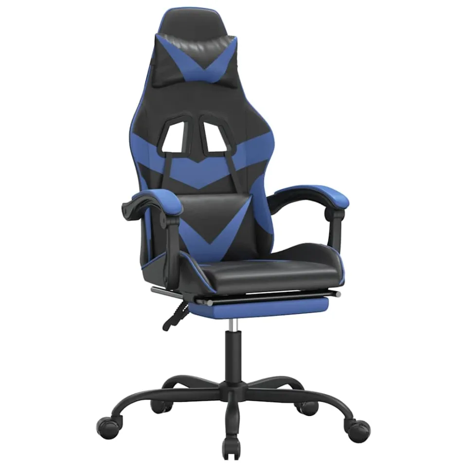 vidaXL Gamestoel draaibaar met voetensteun kunstleer zwart en blauw, foto 3