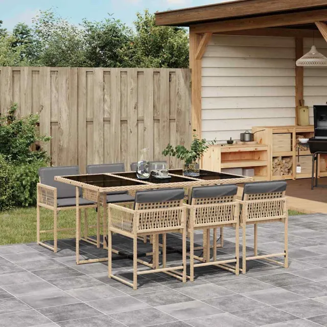 vidaXL 7-delige Tuinset met kussens poly rattan gemengd beige, foto 2