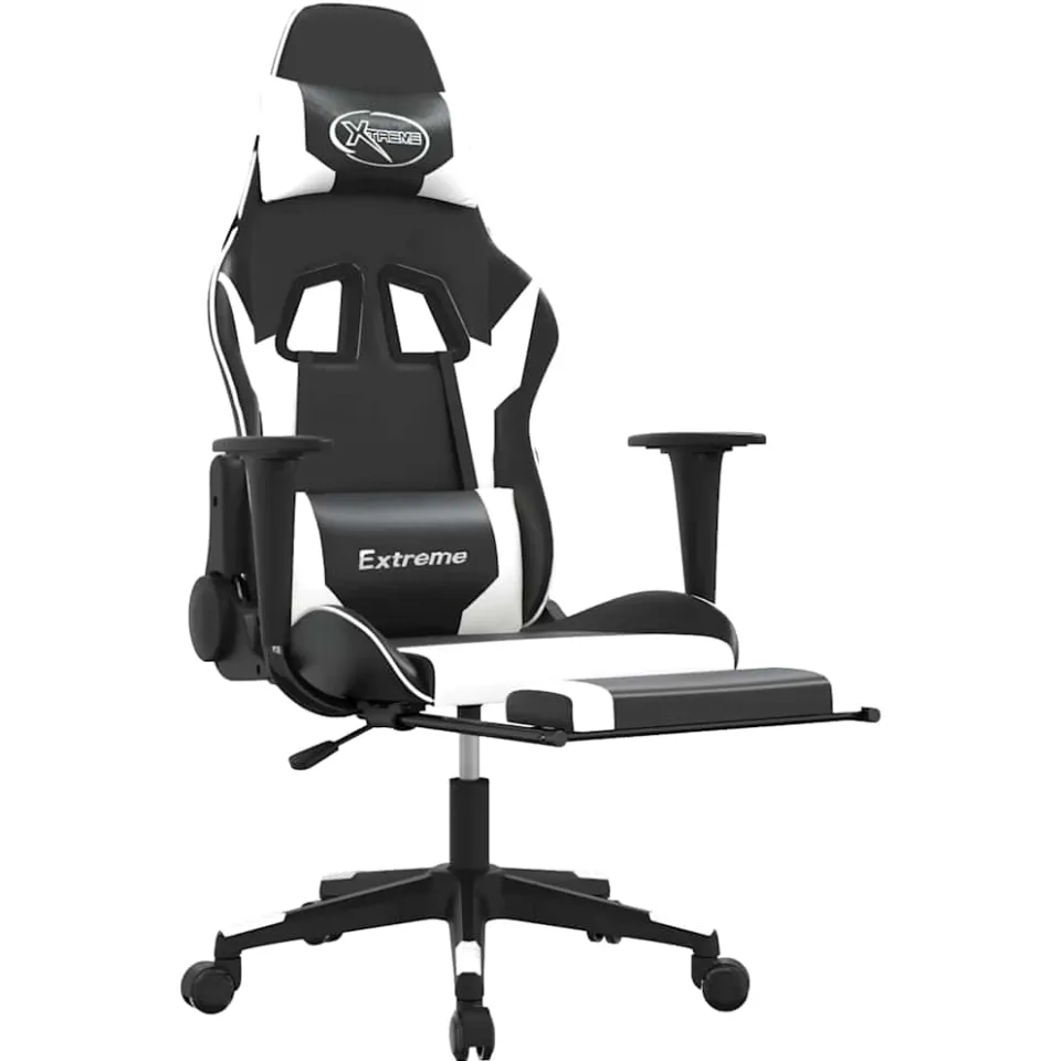 vidaXL Massage gamestoel met voetensteun kunstleer zwart & wit