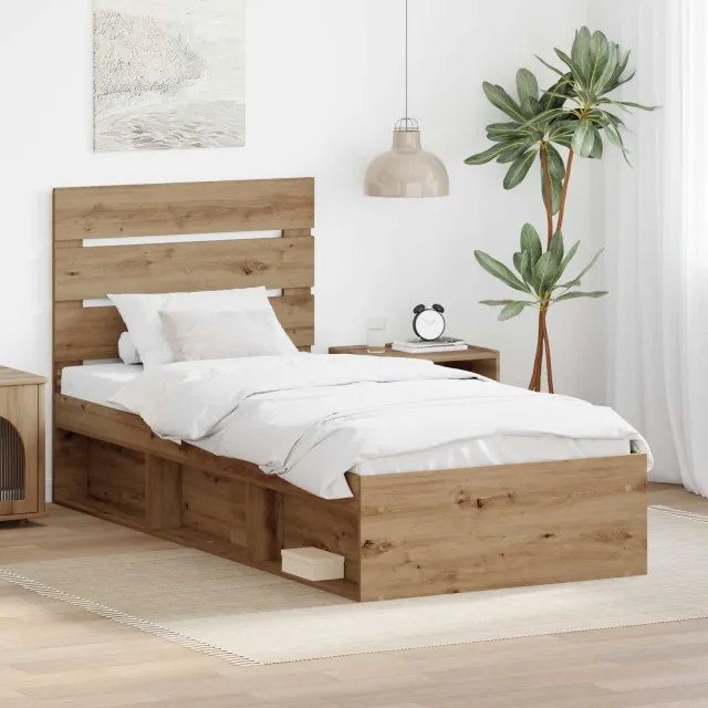 vidaXL Bedframe Artisanaal eiken 75 x 190 cm Massief grenenhout Bruin