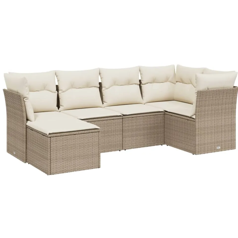 vidaXL 6-delige Loungeset met kussens poly rattan beige, foto 3