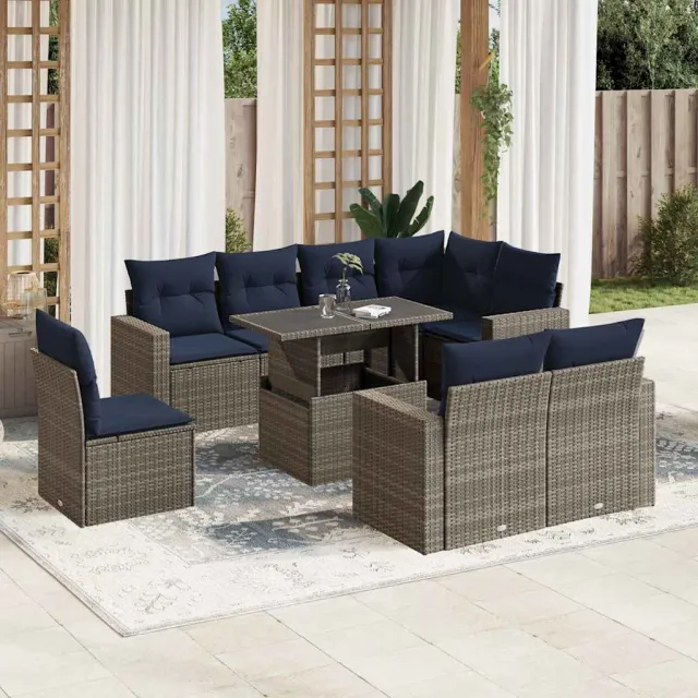 vidaXL 9-delige tuinbankset met kussens, grijs polyrotan, foto 2