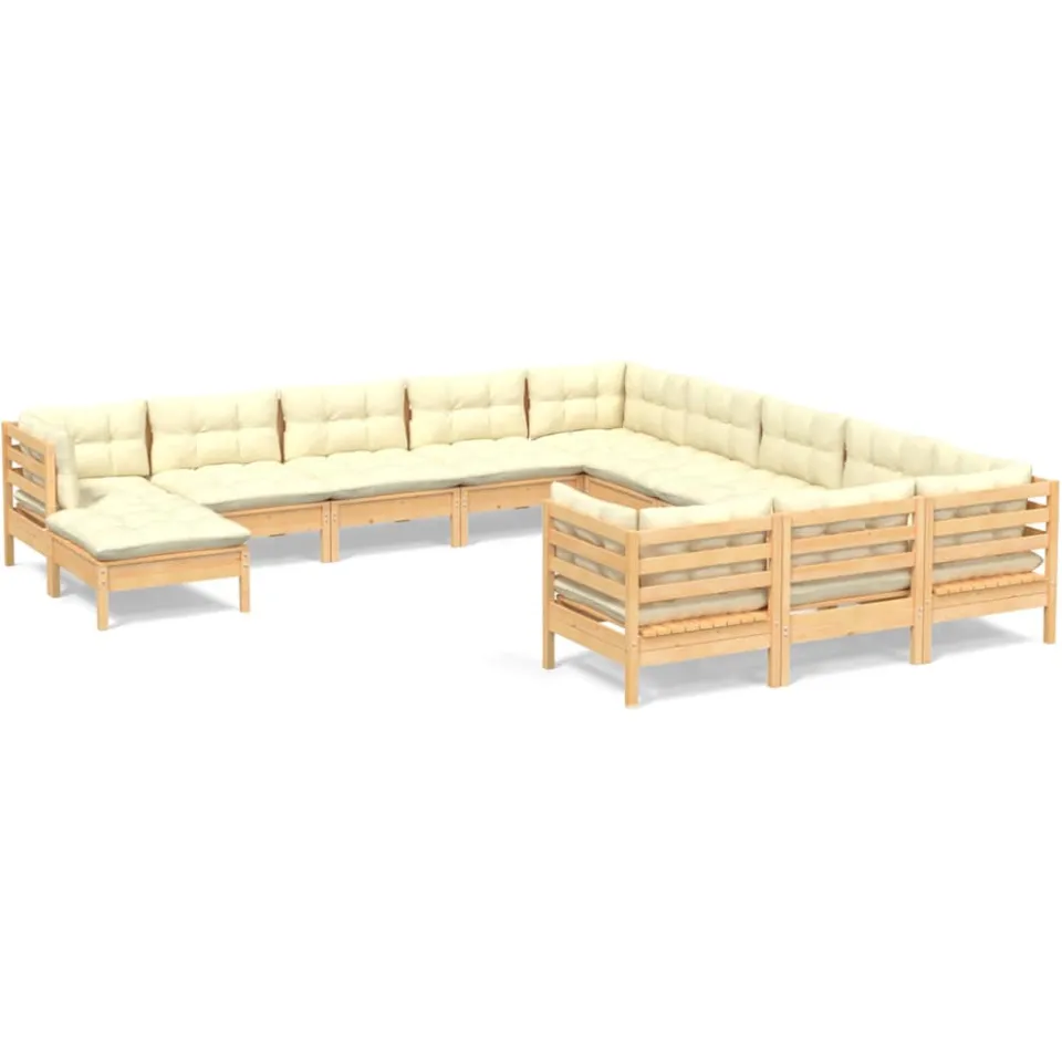 vidaXL 12-delige Loungeset met crèmekleurige kussens grenenhout, foto 3
