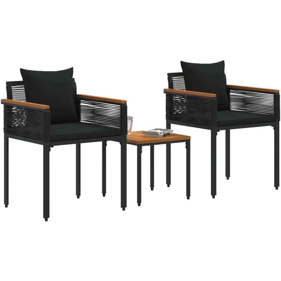 vidaXL Buitenmeubelset met kussen Zwart poly rattan