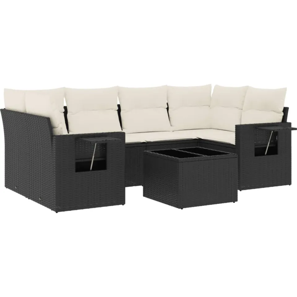 vidaXL 7-delige Loungeset met kussens poly rattan zwart