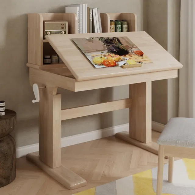 Wishdor Kinderschreibtisch - Hoogte verstelbaar - Klapbaar tafelblad 0°-43° met opbergruimte - Voor kinderen vanaf 6 jaar - Hout - Natuurlijk - 92,2 x 60 x 89 cm Natural
