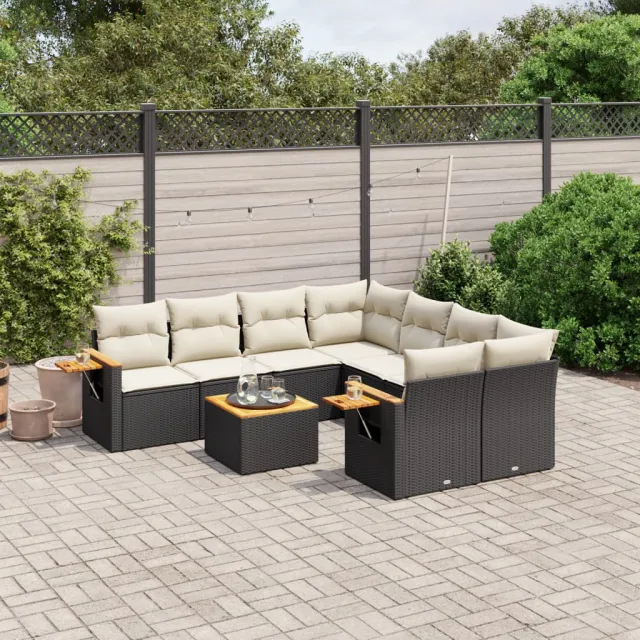 vidaXL 9-delige Loungeset met kussens poly rattan zwart, foto 2