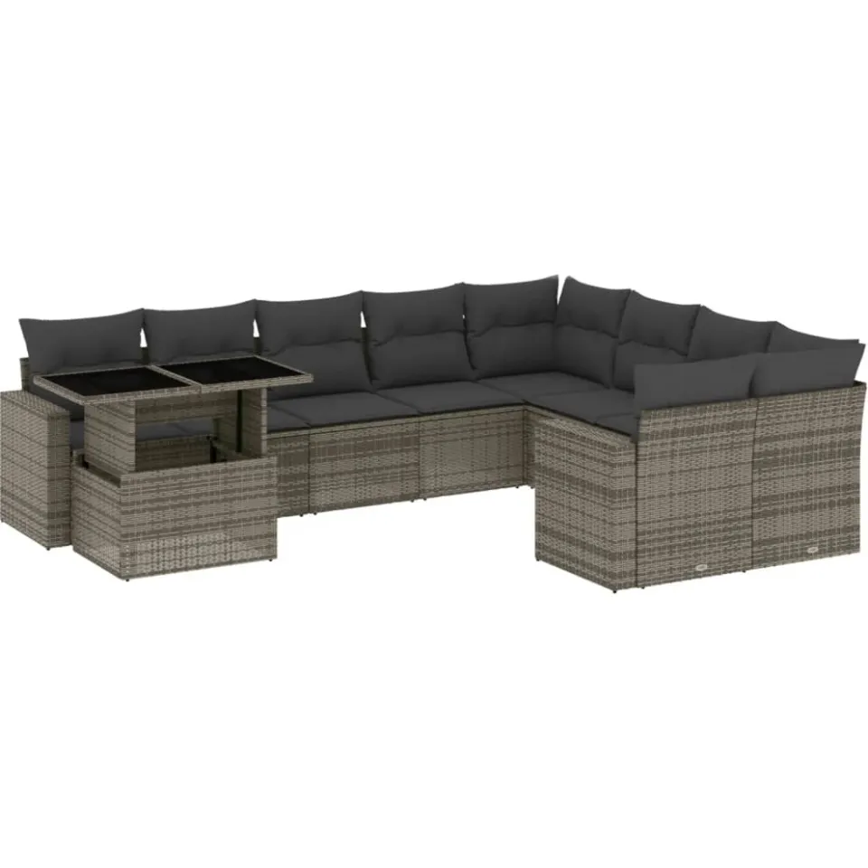 vidaXL 10-delige Loungeset met kussens poly rattan grijs, foto 3