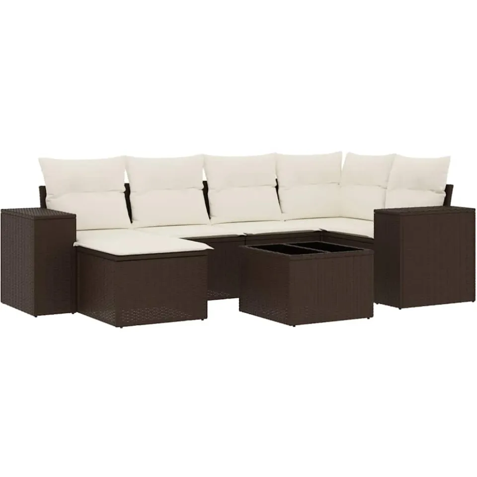 vidaXL 7-delige Loungeset met kussens poly rattan bruin